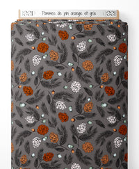 Tissu - Pommes de pin orange et gris