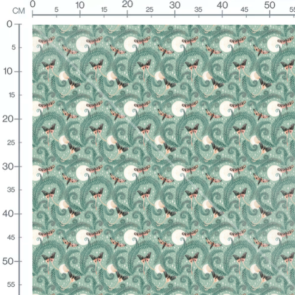 Tissu - Papillons et feuillages verts