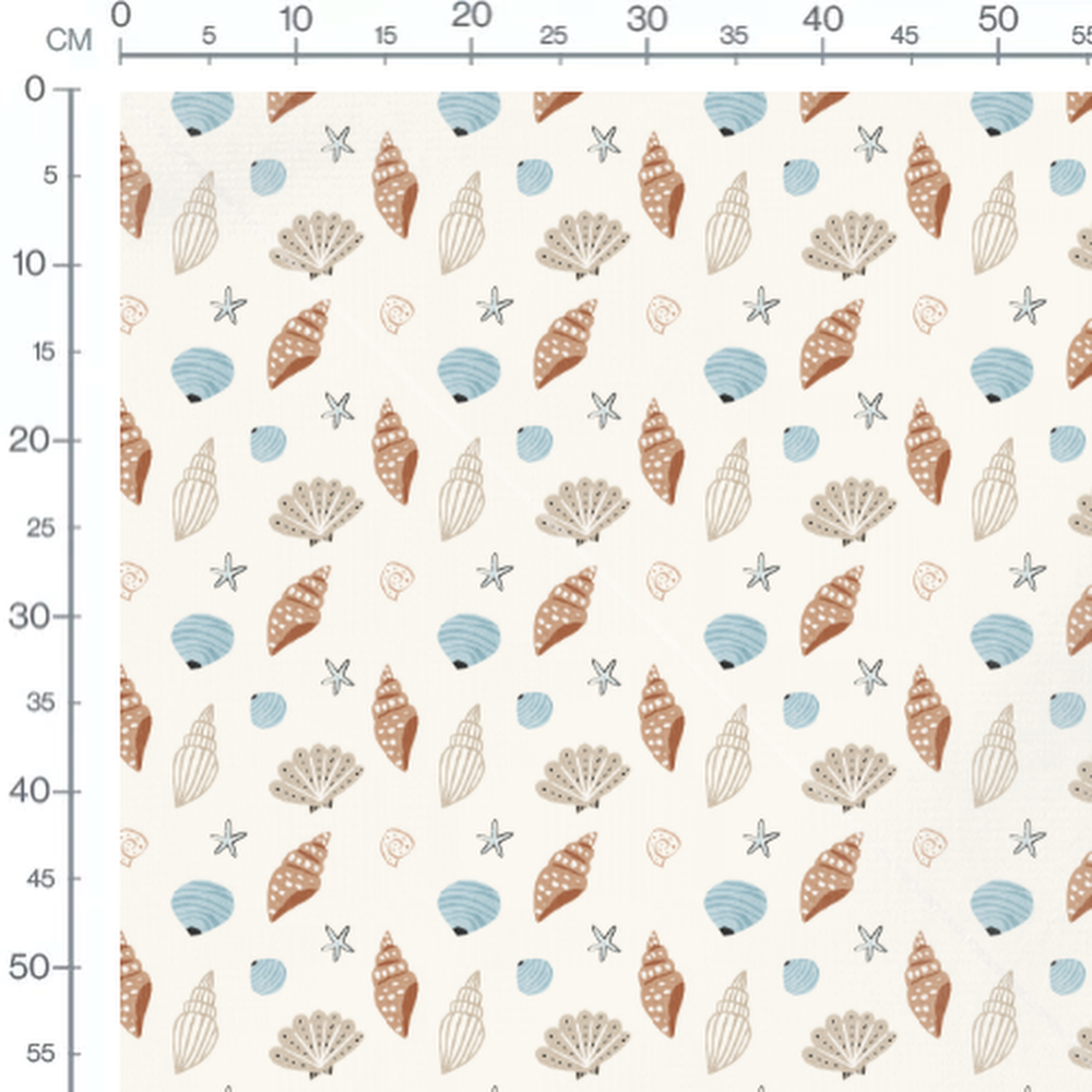 Tissu - Coquillages bruns et bleus