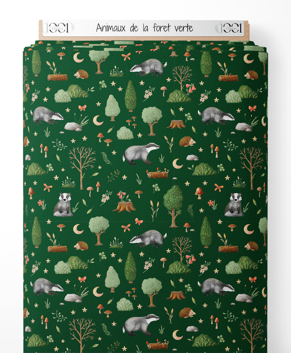 Tissu - Animaux de la forêt verte