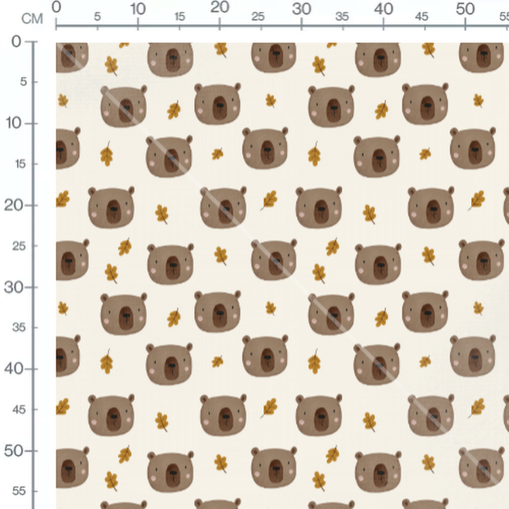 Tissu - Têtes d'ours et feuilles