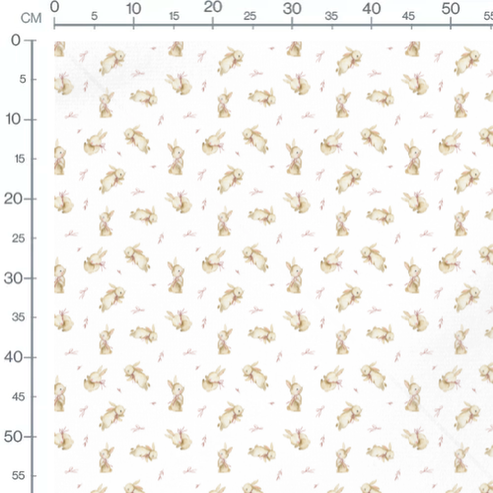 Tissu - Lapins beige et rubans rouges