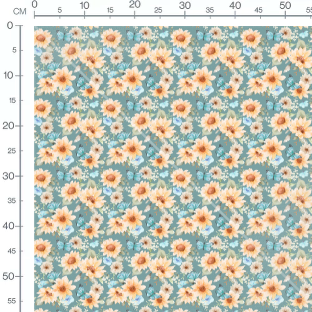 Tissu - Fleurs et papillons aquarelle