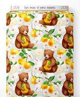 Tissu - Ours bruns et poires blanches