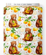Tissu - Ours bruns et poires blanches