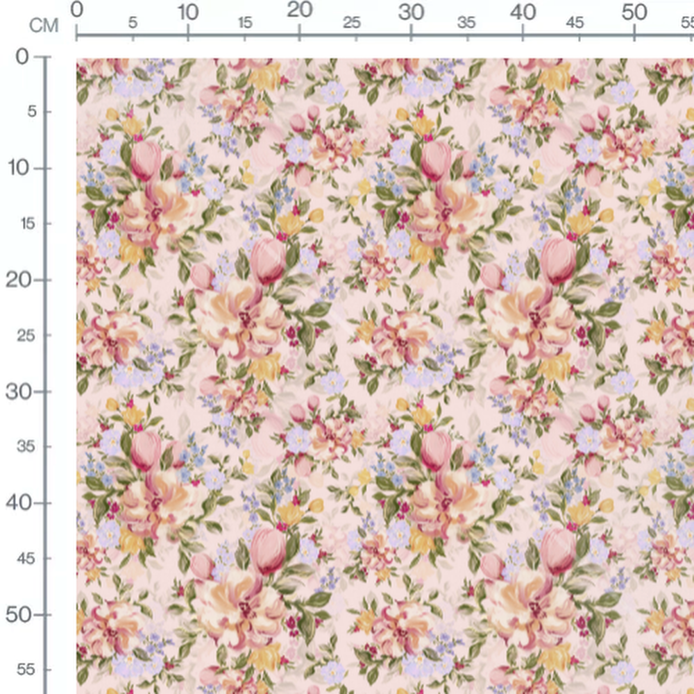 Tissu - Bouquets roses sur rose clair