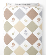 Tissu - Losanges et fleurs pastel