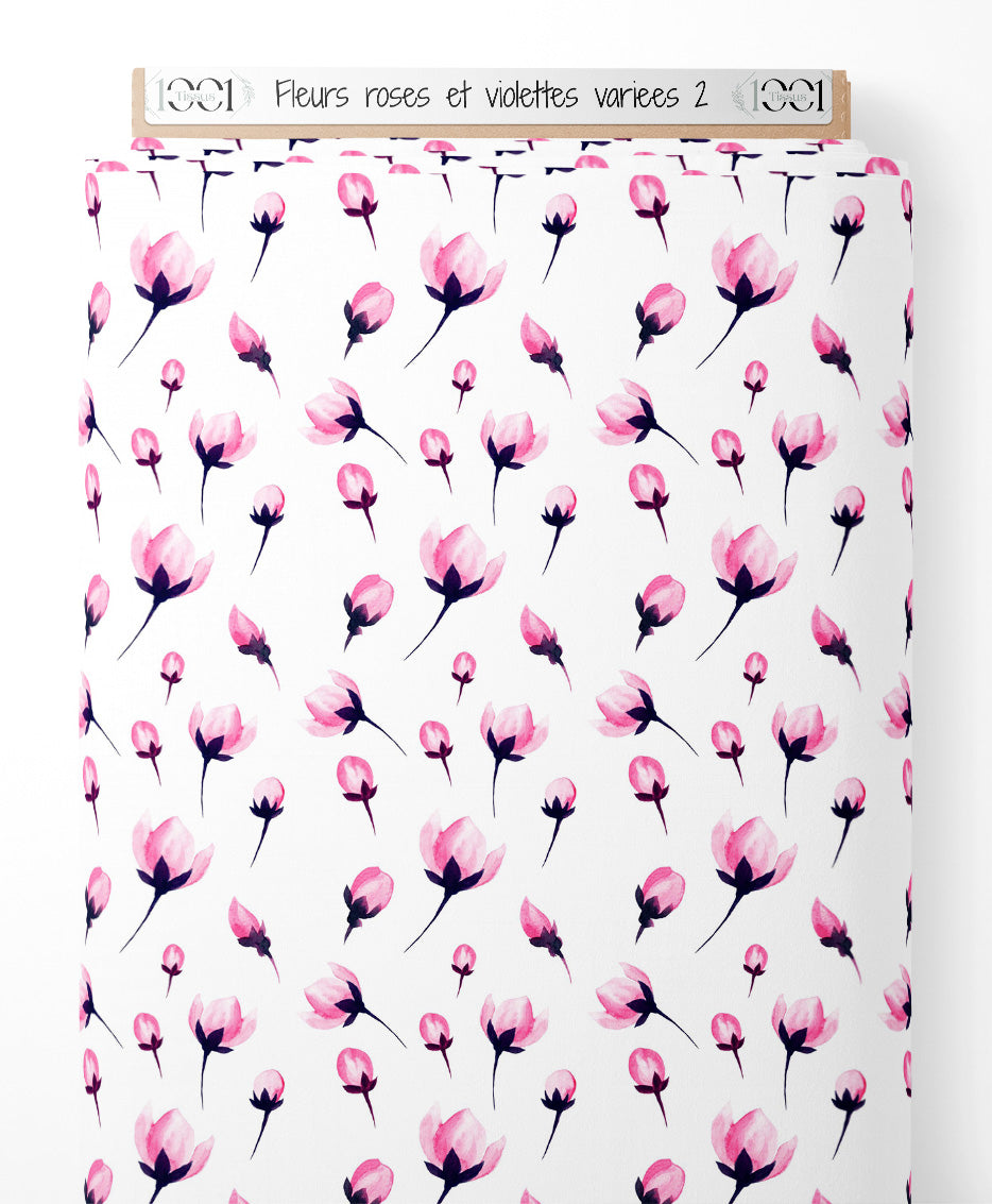 Tissu - Fleurs roses et violettes variées 2
