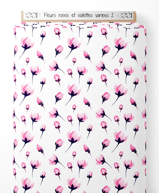 Tissu - Fleurs roses et violettes variées 2