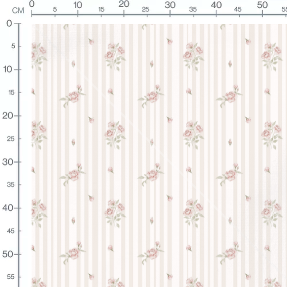 Tissu - Fleurs roses sur rayures claires