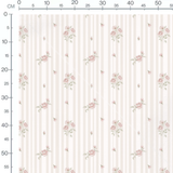 Tissu - Fleurs roses sur rayures claires