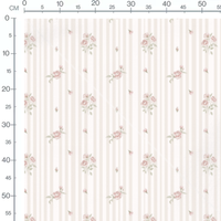 Tissu - Fleurs roses sur rayures claires