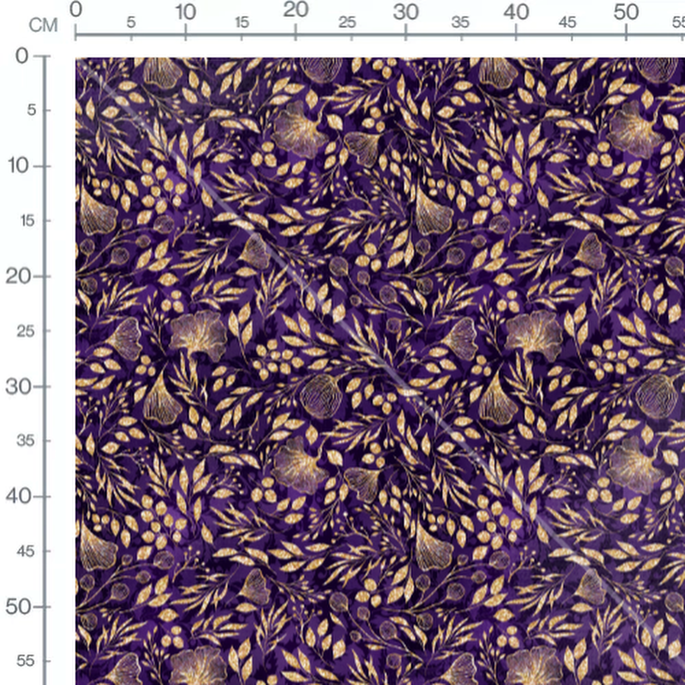 Tissu - Fleurs dorées sur fond violet