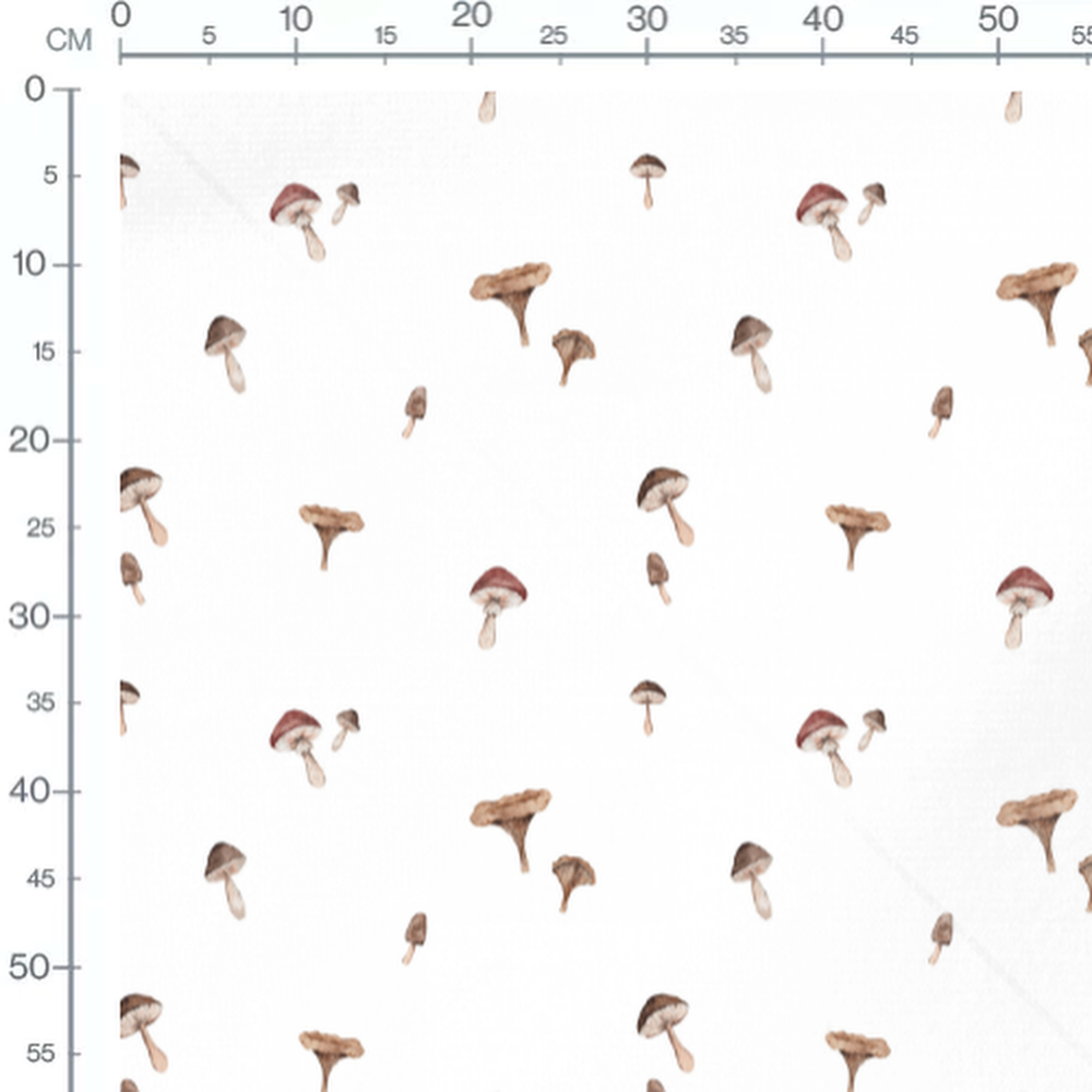 Tissu - Champignons aquarelle sur blanc