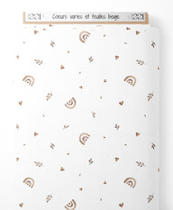 Tissu - Cœurs variés et feuilles beige