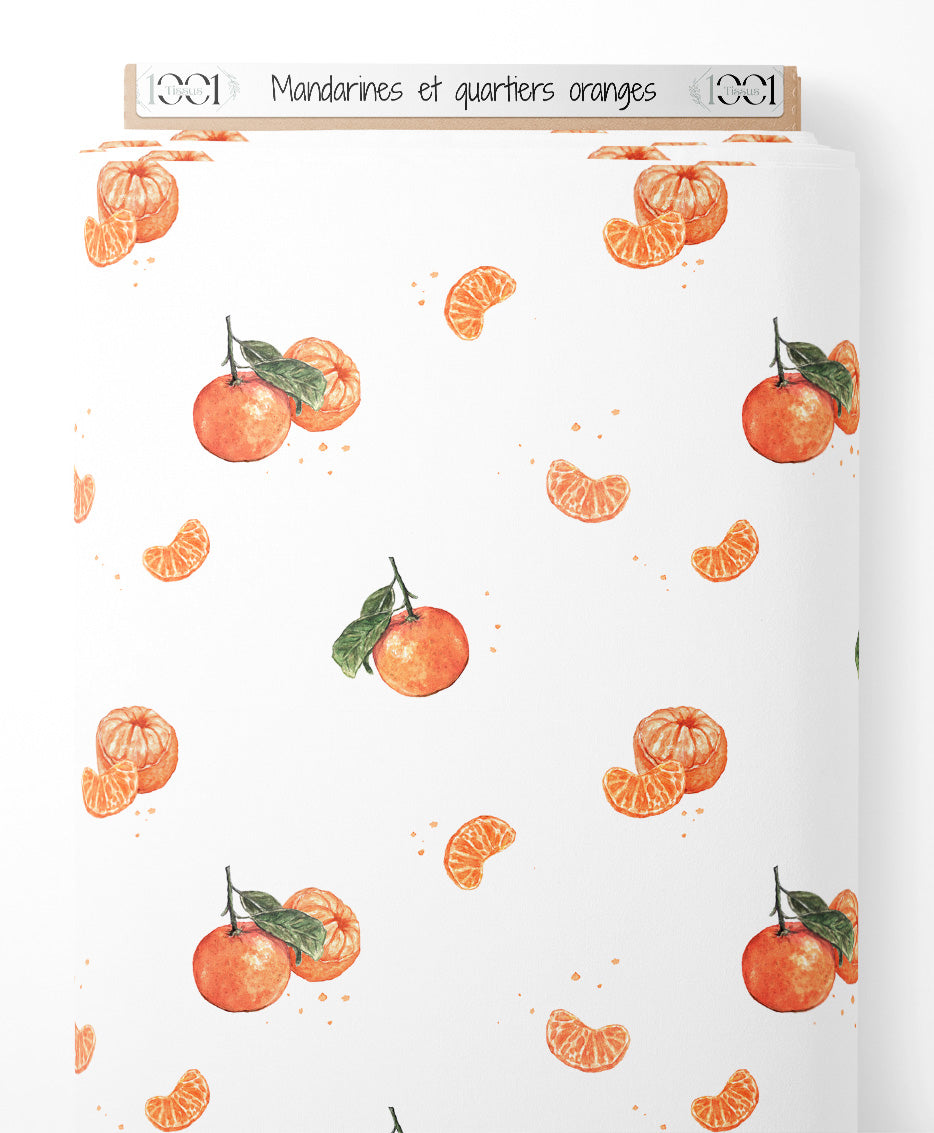 Tissu - Mandarines et quartiers oranges