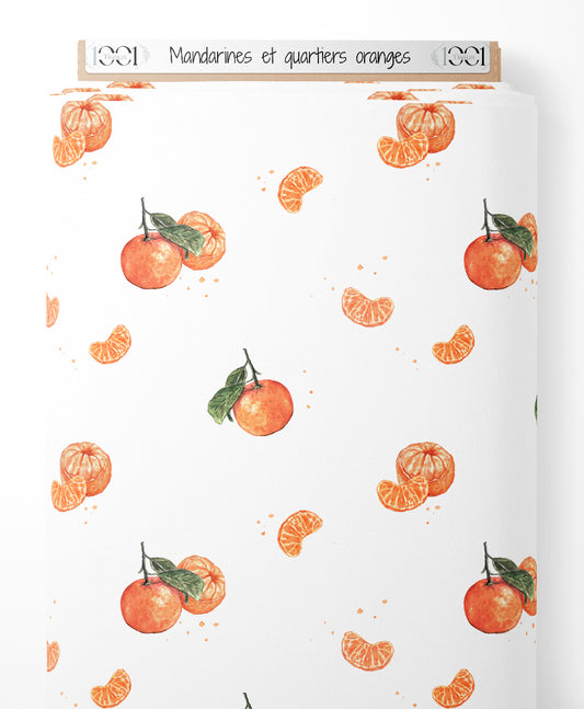 Tissu - Mandarines et quartiers oranges