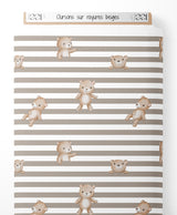 Tissu - Oursons sur rayures beiges