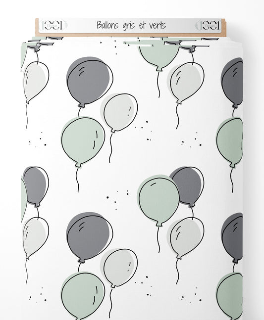 Tissu - Ballons gris et verts