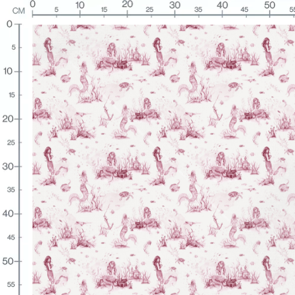 Tissu - Sirènes roses et coraux blancs