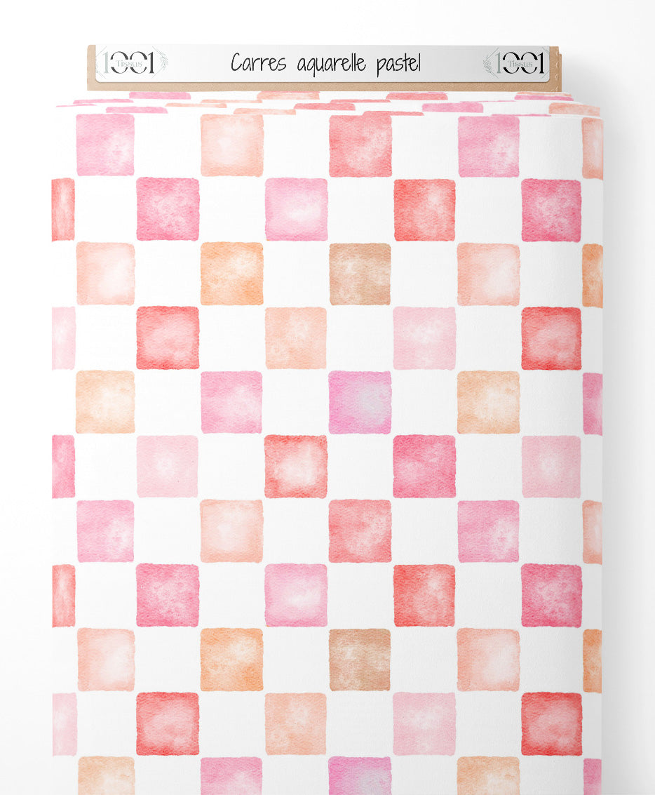 Tissu - Carrés aquarelle pastel