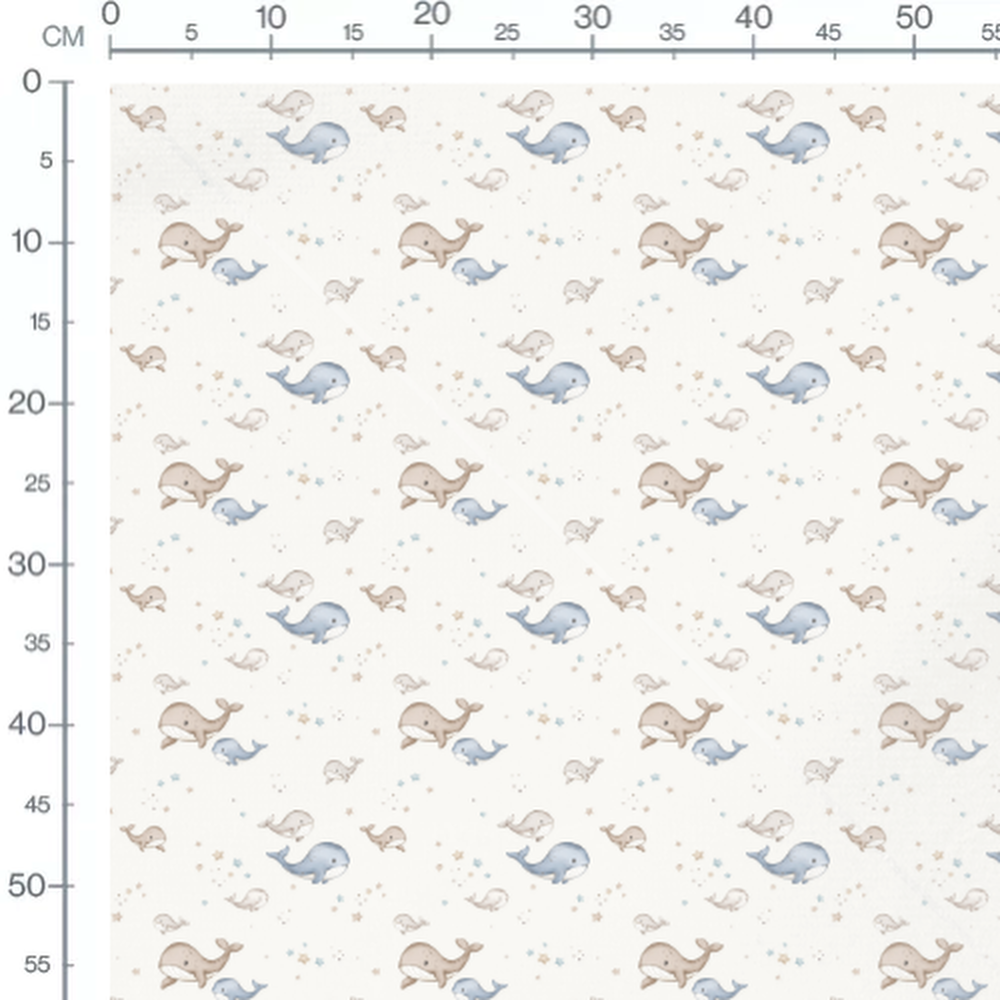 Tissu - Baleines bleues et grises ludiques