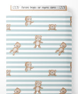 Tissu - Oursons beiges sur rayures claires