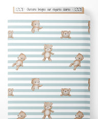 Tissu - Oursons beiges sur rayures claires
