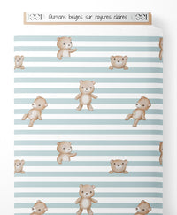 Tissu - Oursons beiges sur rayures claires