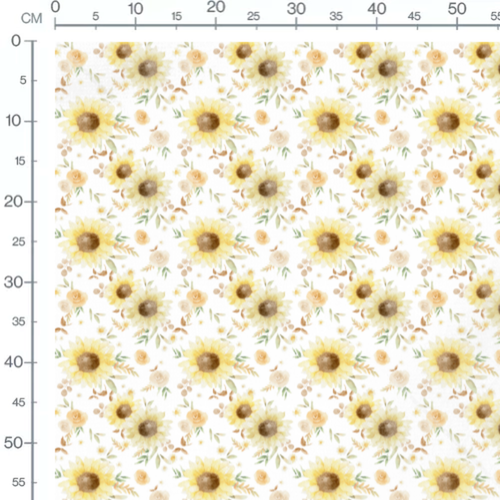 Tissu - Tournesols et roses aquarelle