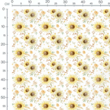 Tissu - Tournesols et roses aquarelle