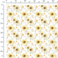 Tissu - Tournesols et roses aquarelle