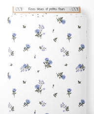 Tissu - Roses bleues et petites fleurs