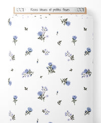 Tissu - Roses bleues et petites fleurs