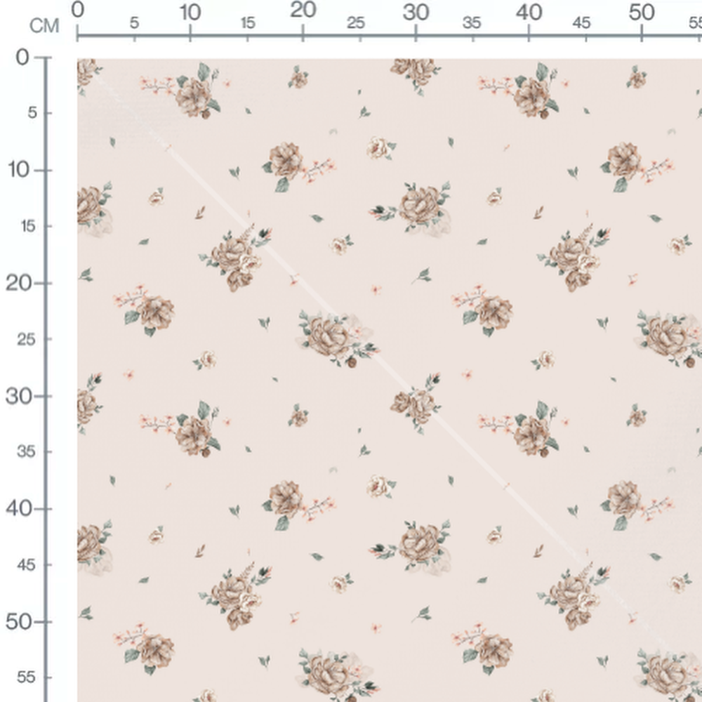 Tissu - Fleurs beige et roses délicates 2