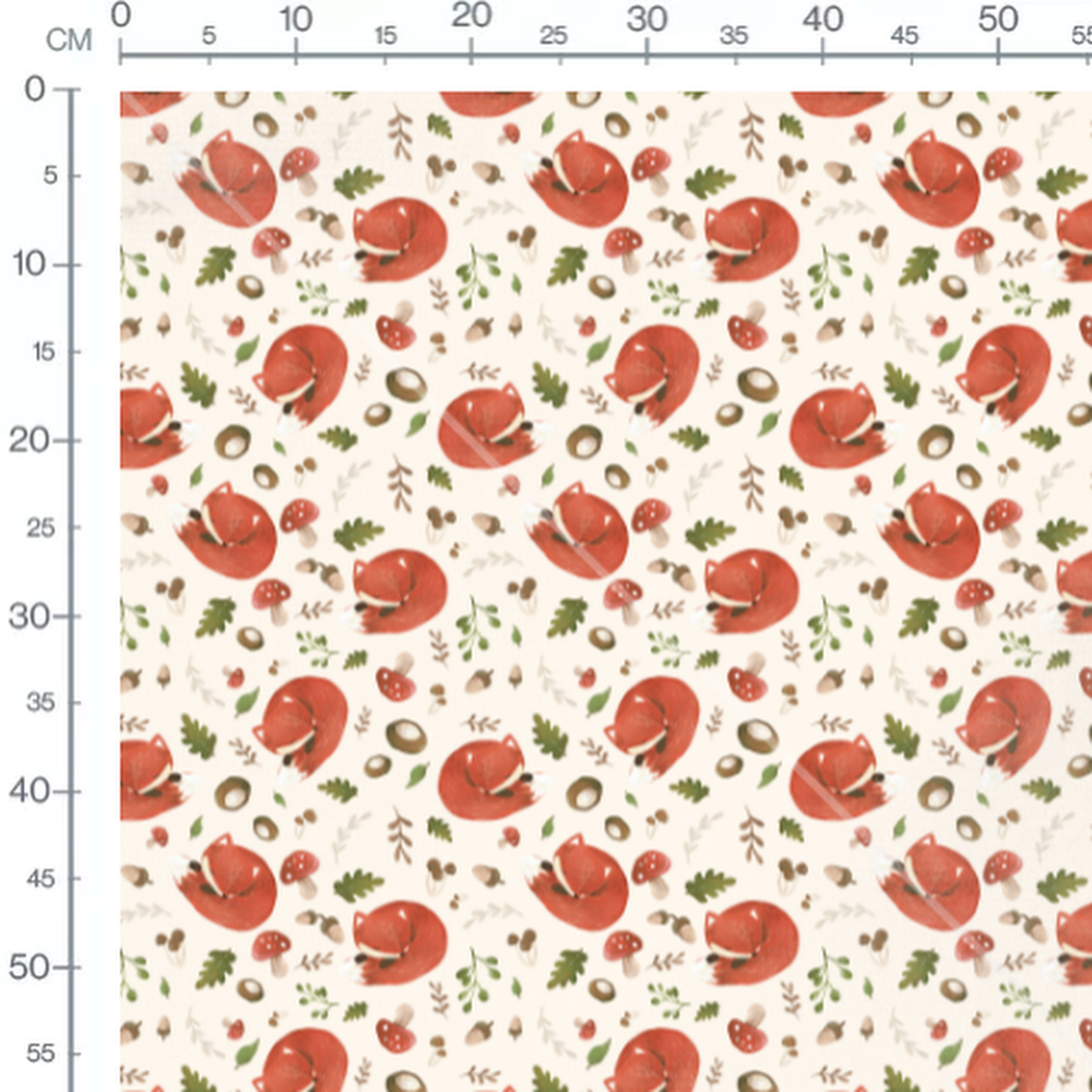 Tissu - Renards endormis sur crème
