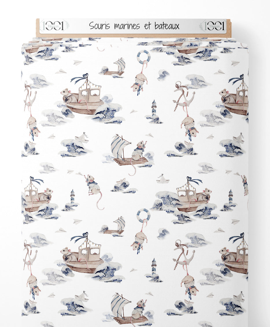 Tissu - Souris marines et bateaux
