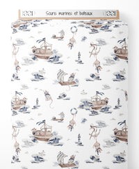 Tissu - Souris marines et bateaux