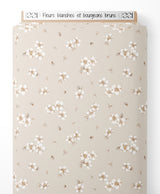 Tissu - Fleurs blanches et bourgeons bruns