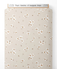 Tissu - Fleurs blanches et bourgeons bruns