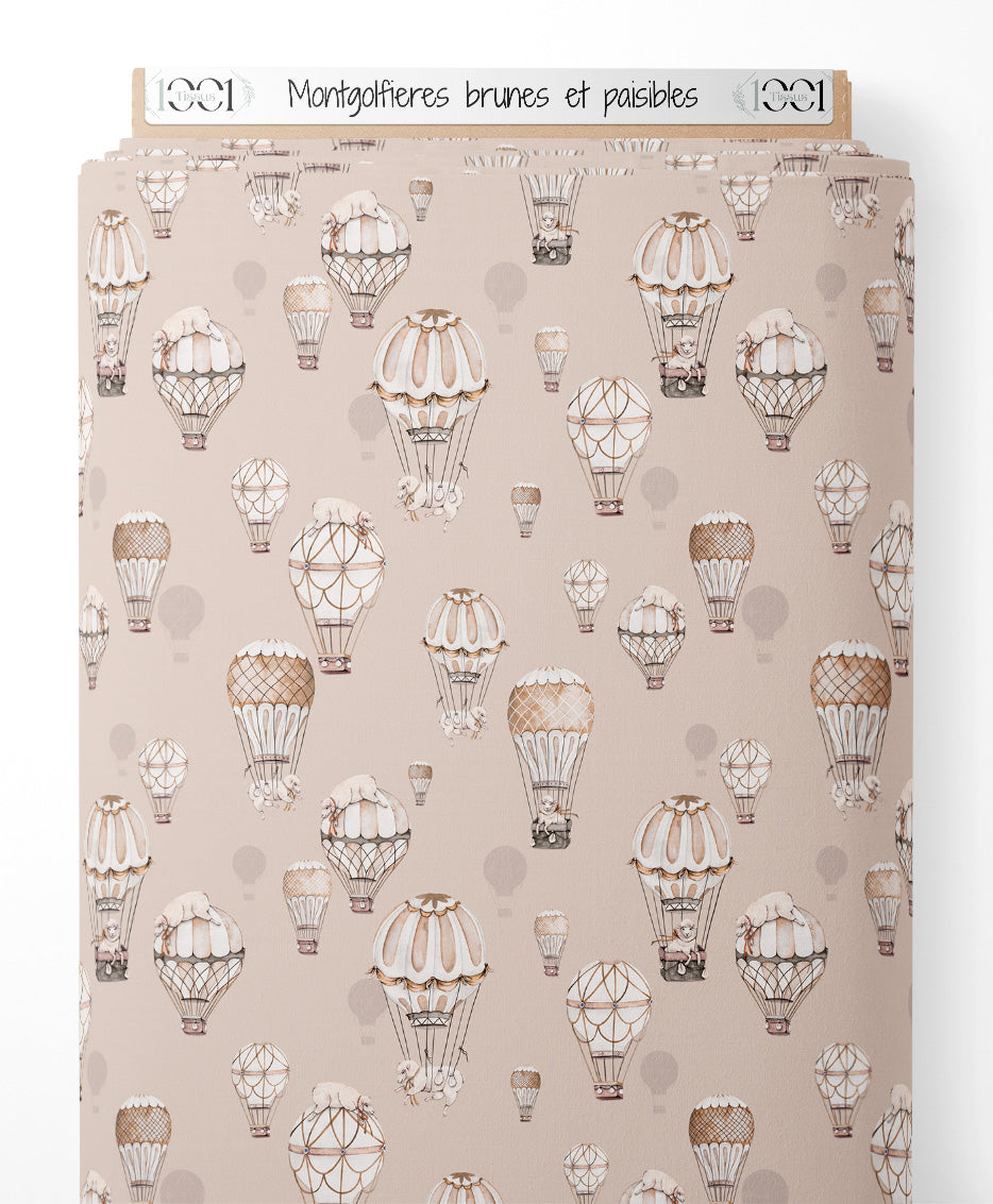 Tissu - Montgolfières brunes et paisibles