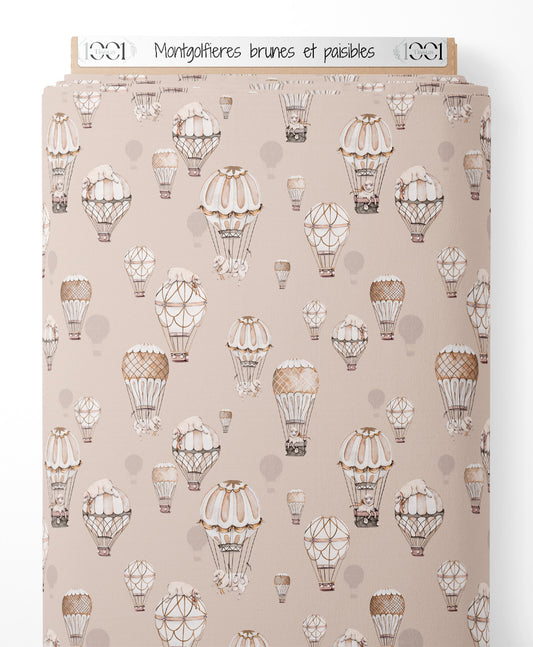 Tissu - Montgolfières brunes et paisibles