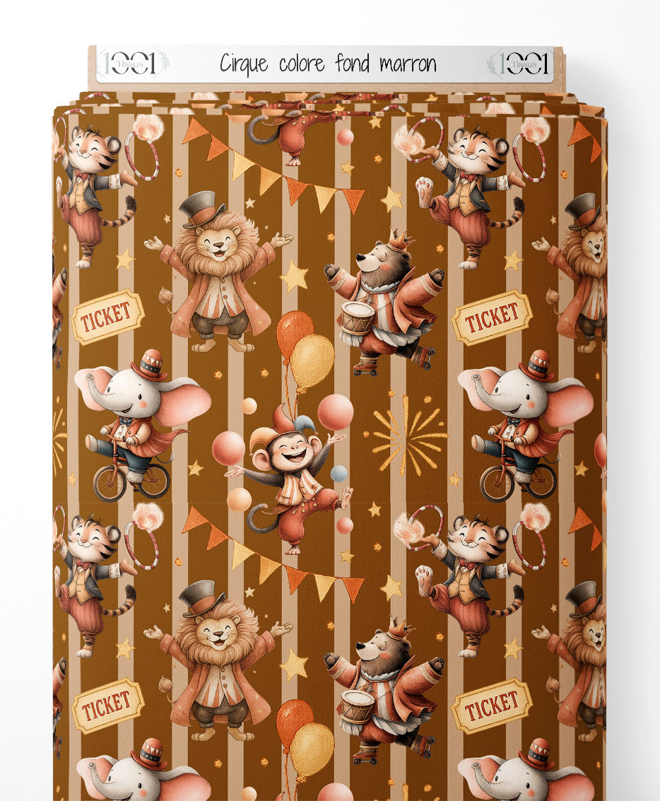 Tissu - Cirque coloré sur fond marron