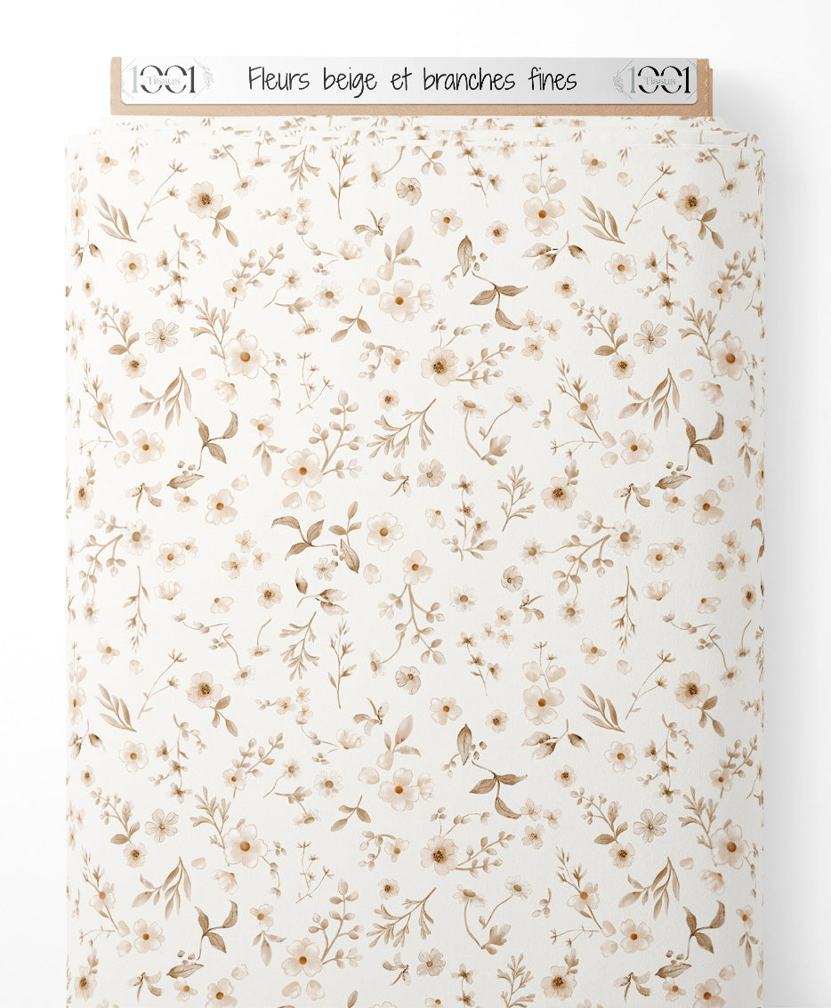 Tissu - Fleurs beige et branches fines