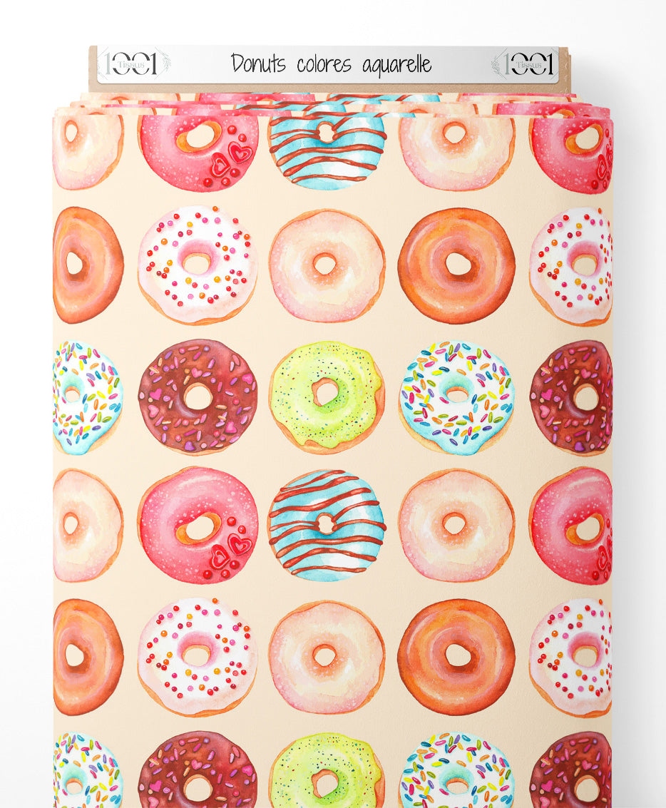Tissu - Donuts colorés aquarelle