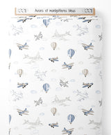 Tissu - Avions et montgolfières bleus