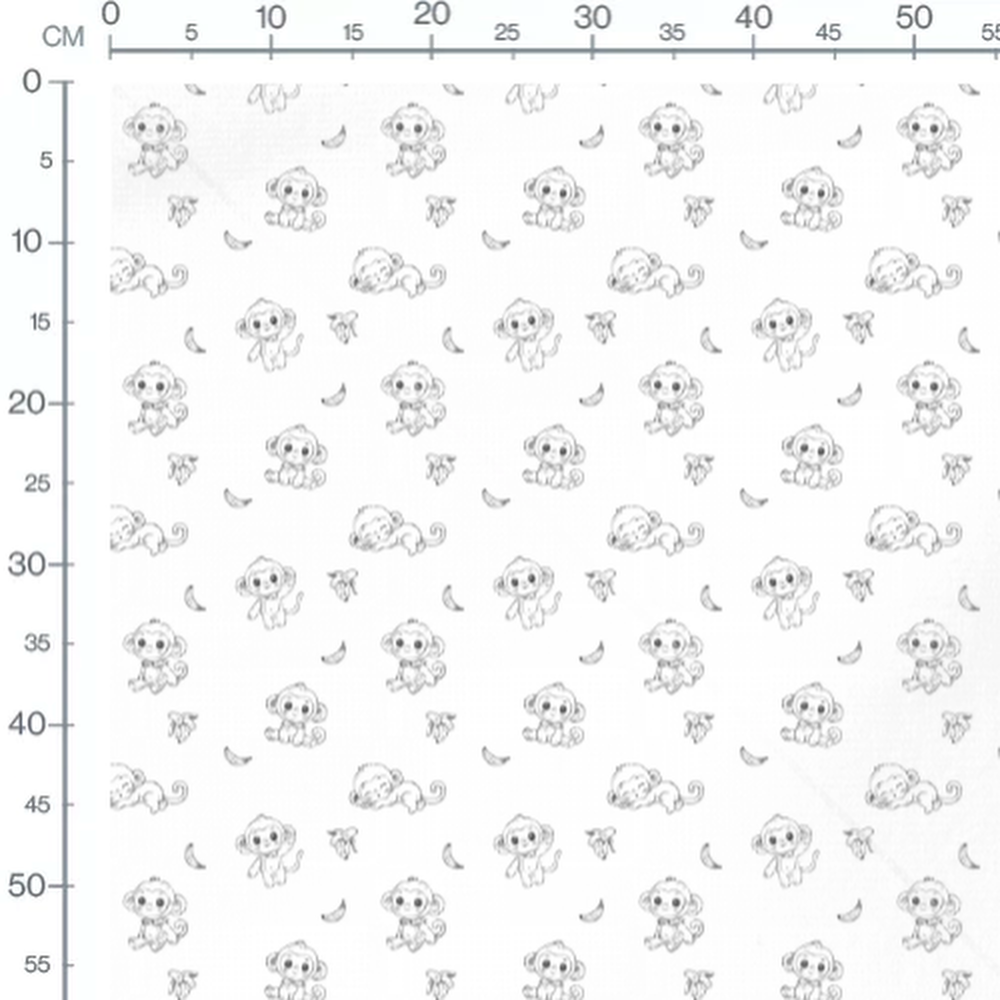 Tissu - Singes noirs et bananes blanches