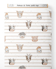 Tissu - Animaux de ferme pastel rayé