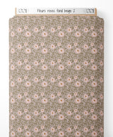 Tissu - Fleurs roses sur fond beige 2