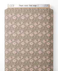 Tissu - Fleurs roses sur fond beige 2